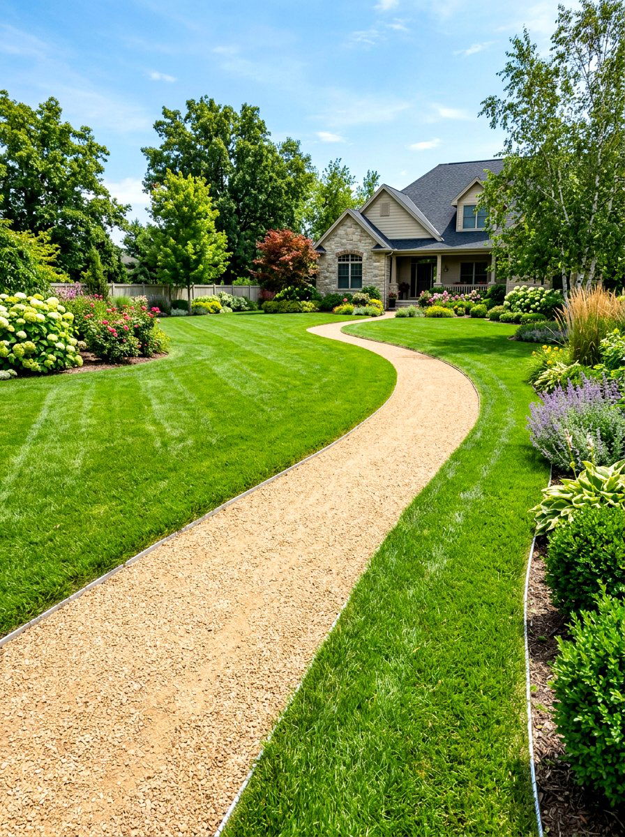 Grass Bordered Walkway - 30 gravel walkway ideas