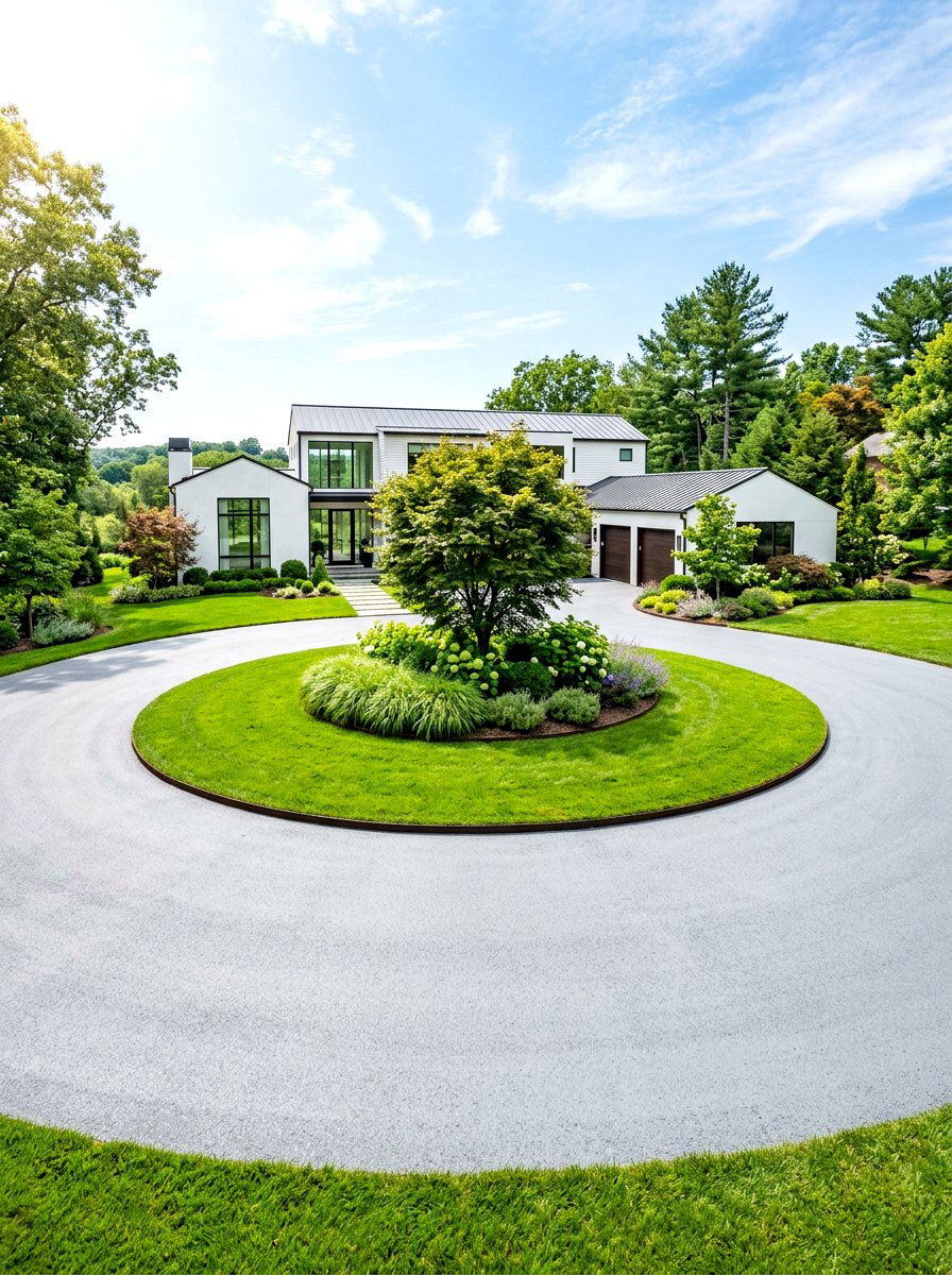 Grass Center Island Driveway - 30 circular driveway ideas