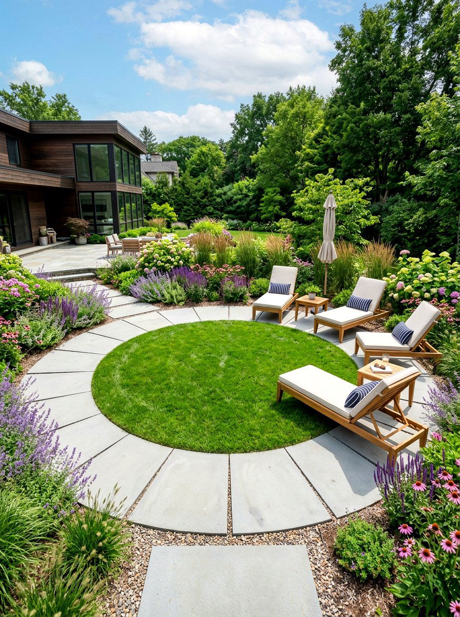Grass Center Stone Ring - 30 backyard seating circle ideas