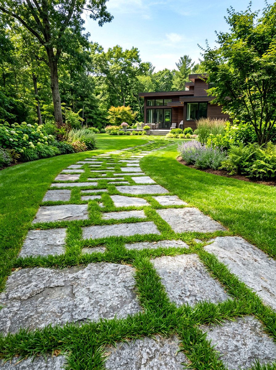 Grass Gap Paver - 30 stepping path backyard ideas