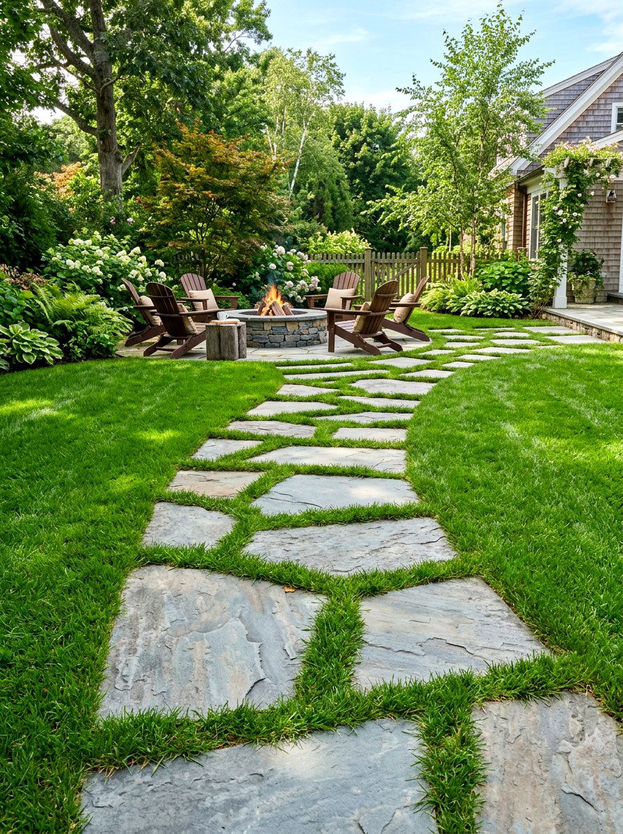 Grass Inlay Path - 30 stepping stone backyard path ideas