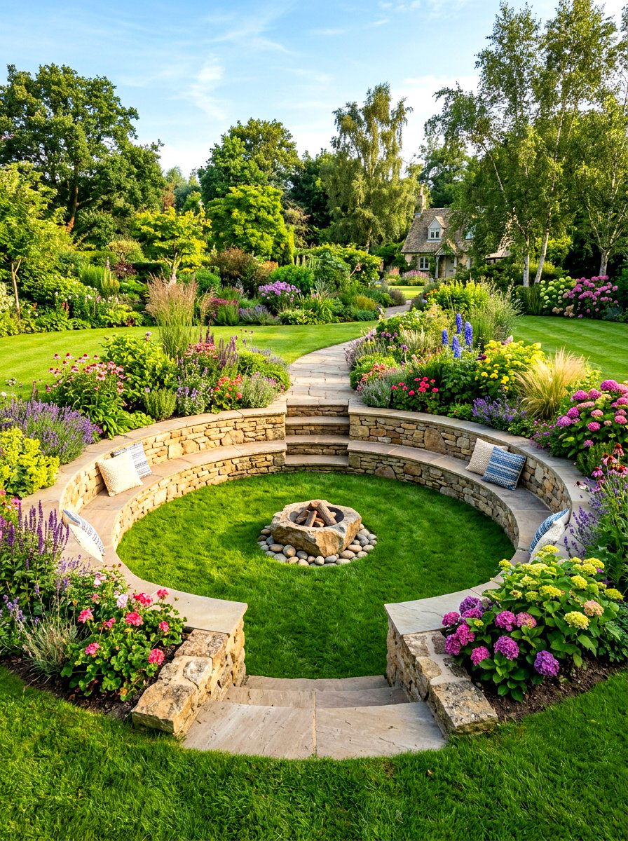 Grass Inlay Sunken Pit - 30 sunken backyard seating ideas