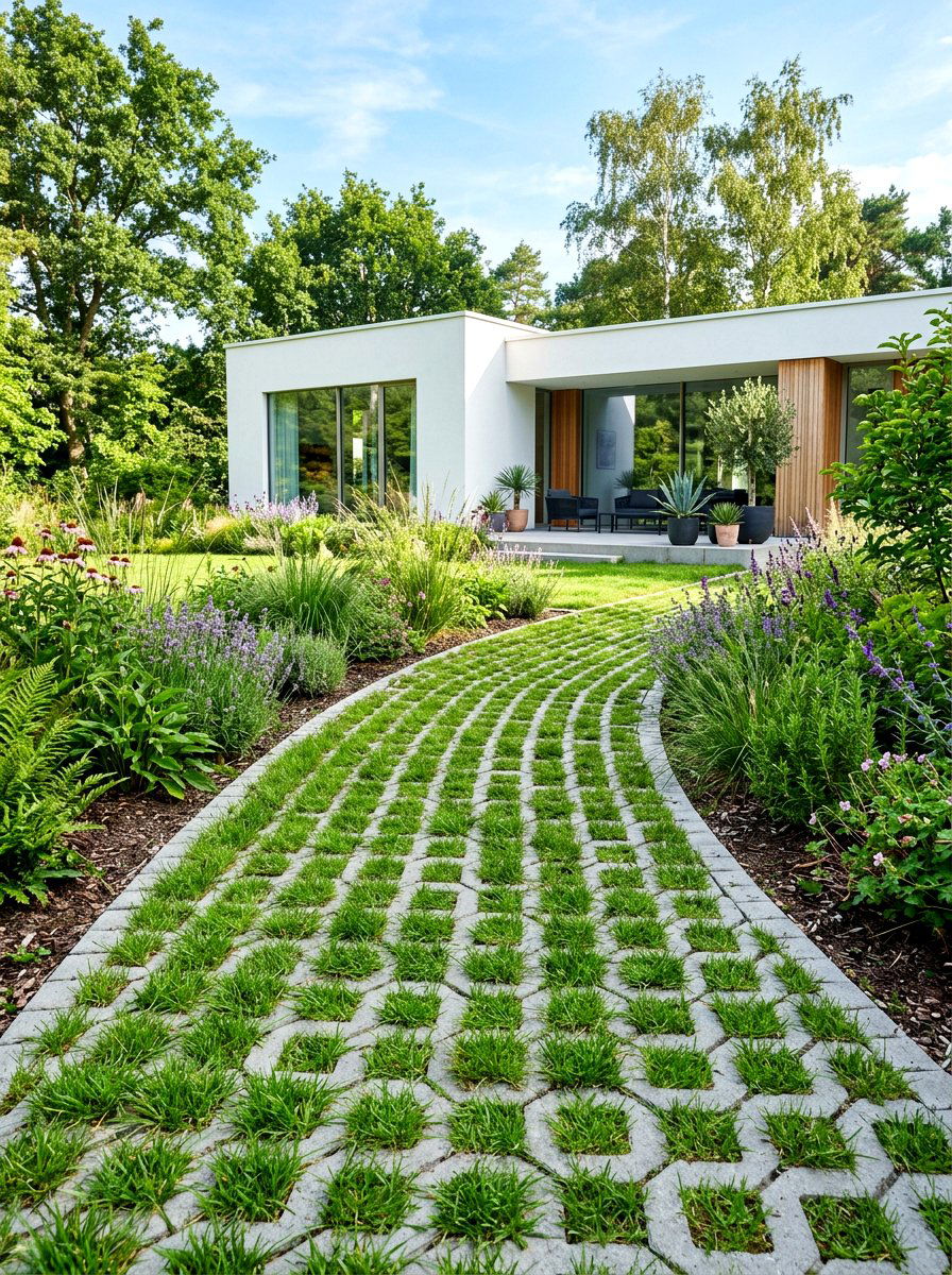 Grass Joint Pavers - 30 front yard walkway ideas