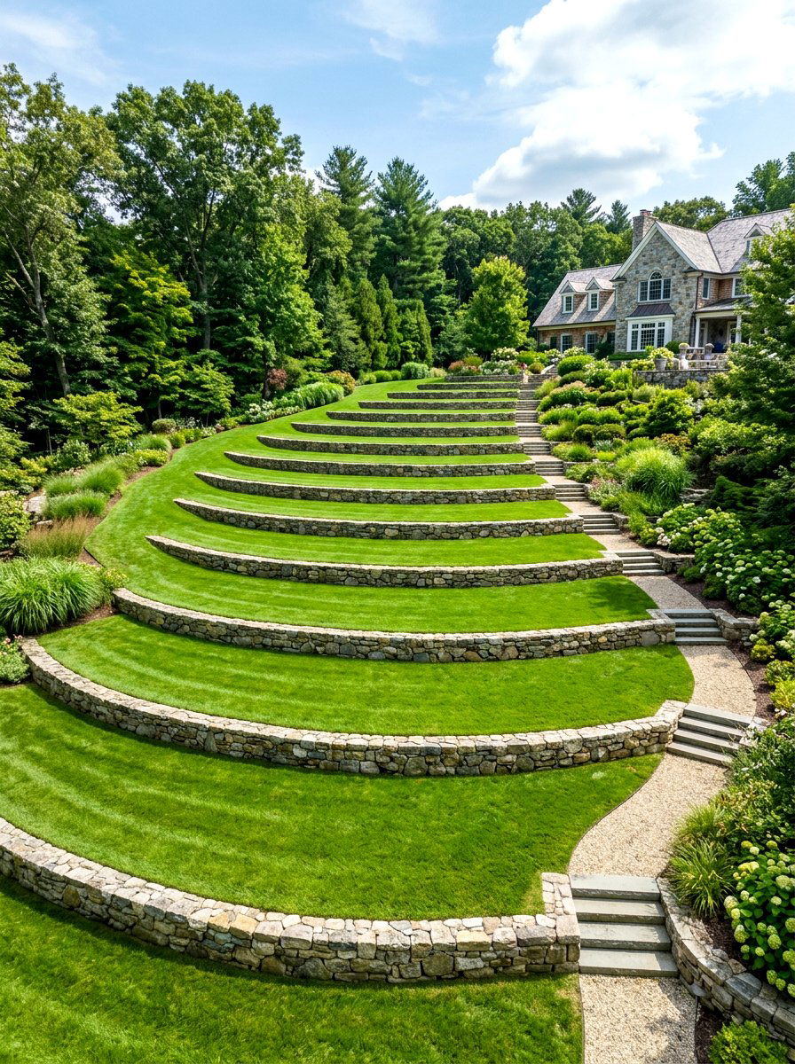 Grass Level Steps - 30 tiered backyard ideas