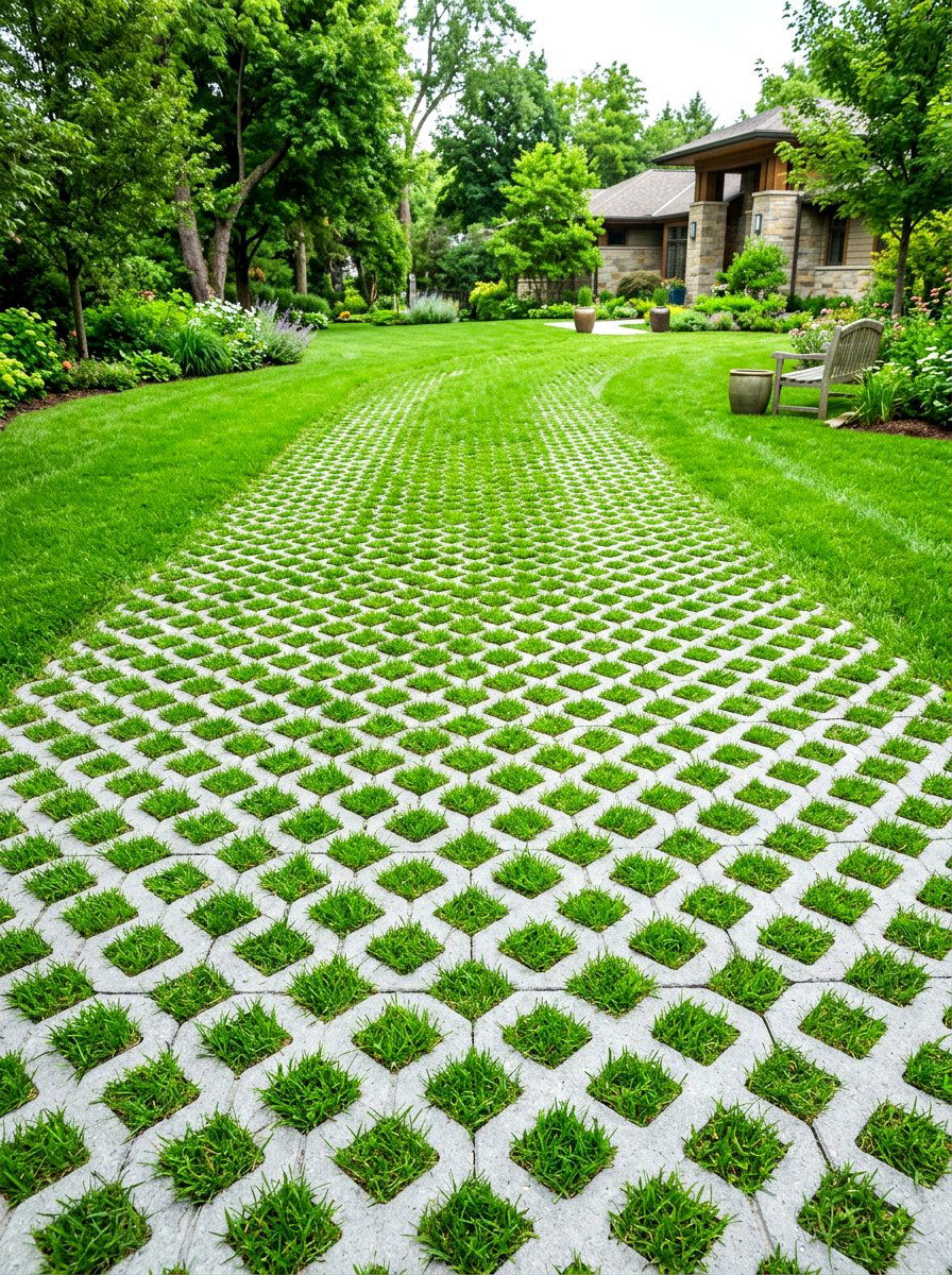 Grass and paver grid - 30 stepping stones through grass ideas