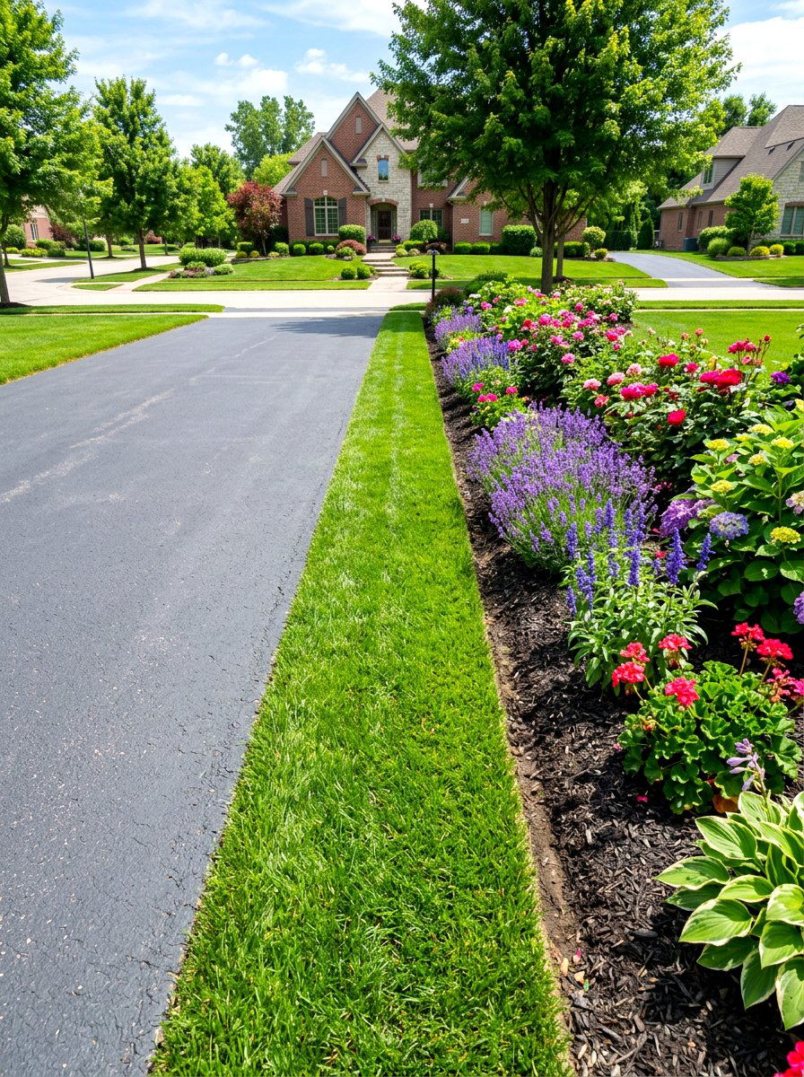 Grass border strip - 30 driveway edging ideas