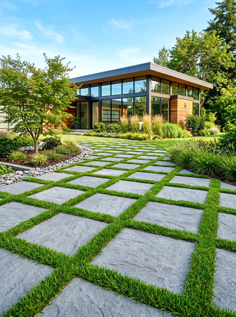 Grass jointed pavers - 30 front yard pathway ideas