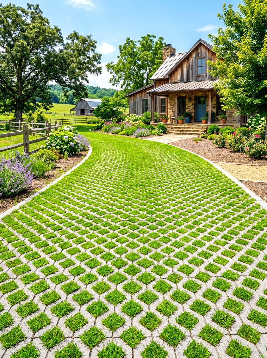 Grass paver driveway - 30 paver driveway ideas