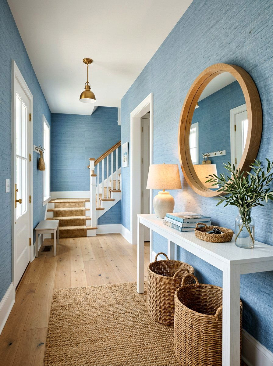 Grasscloth Wallpaper Entryway - 30 coastal entryway ideas