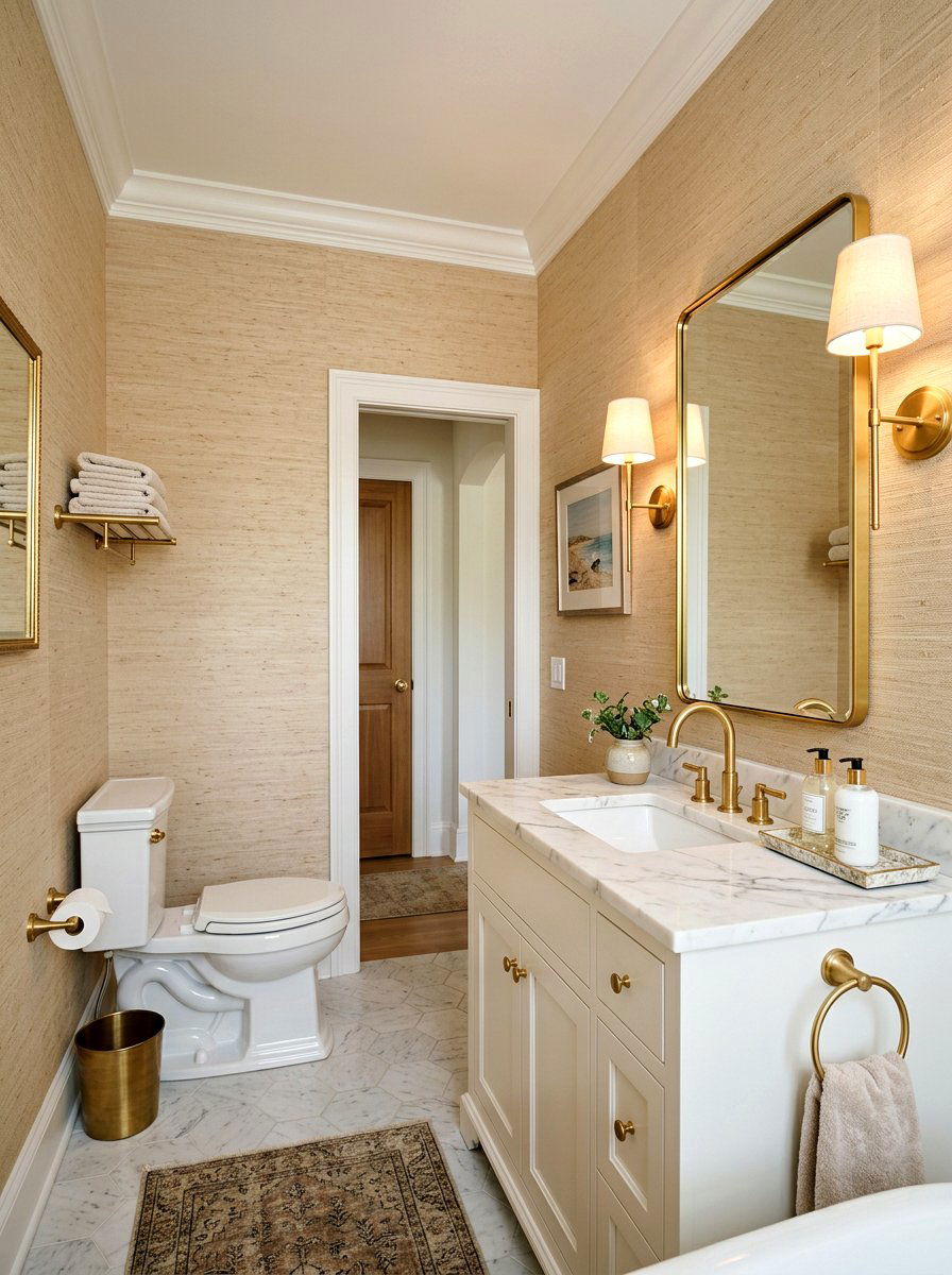 Grasscloth wall covering - 30 traditional powder room ideas