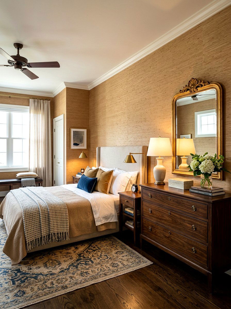 Grasscloth wallpaper - 30 tactile bedroom decor ideas