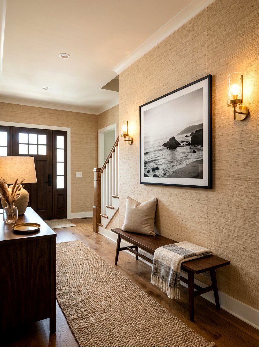 Grasscloth wallpaper foyer - 30 dramatic foyer decor ideas