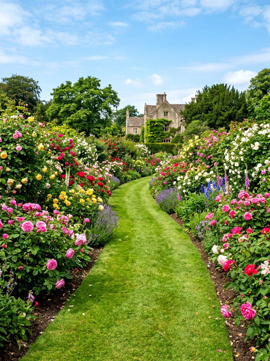 Grassy rose garden path - 30 rose garden walkway ideas