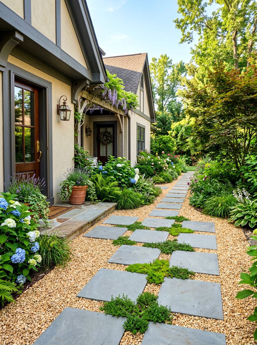 Gravel And Paver Walkway - 30 side entrance ideas