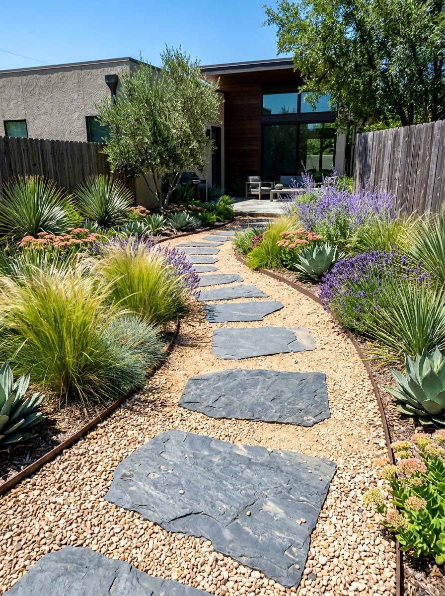 Gravel And Slate Yard - 30 patio garden ideas