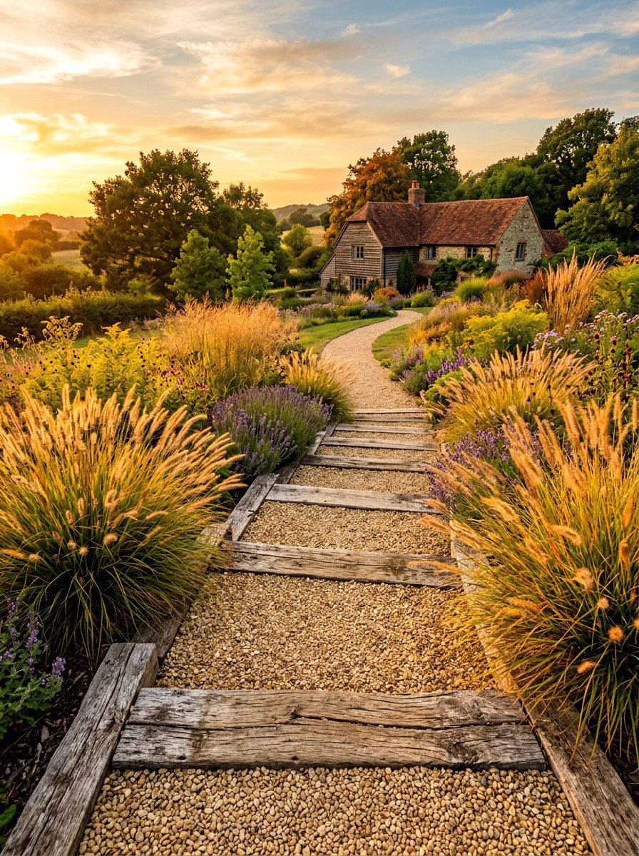 Gravel And Wood Sleeper Path - 30 walkway landscaping ideas
