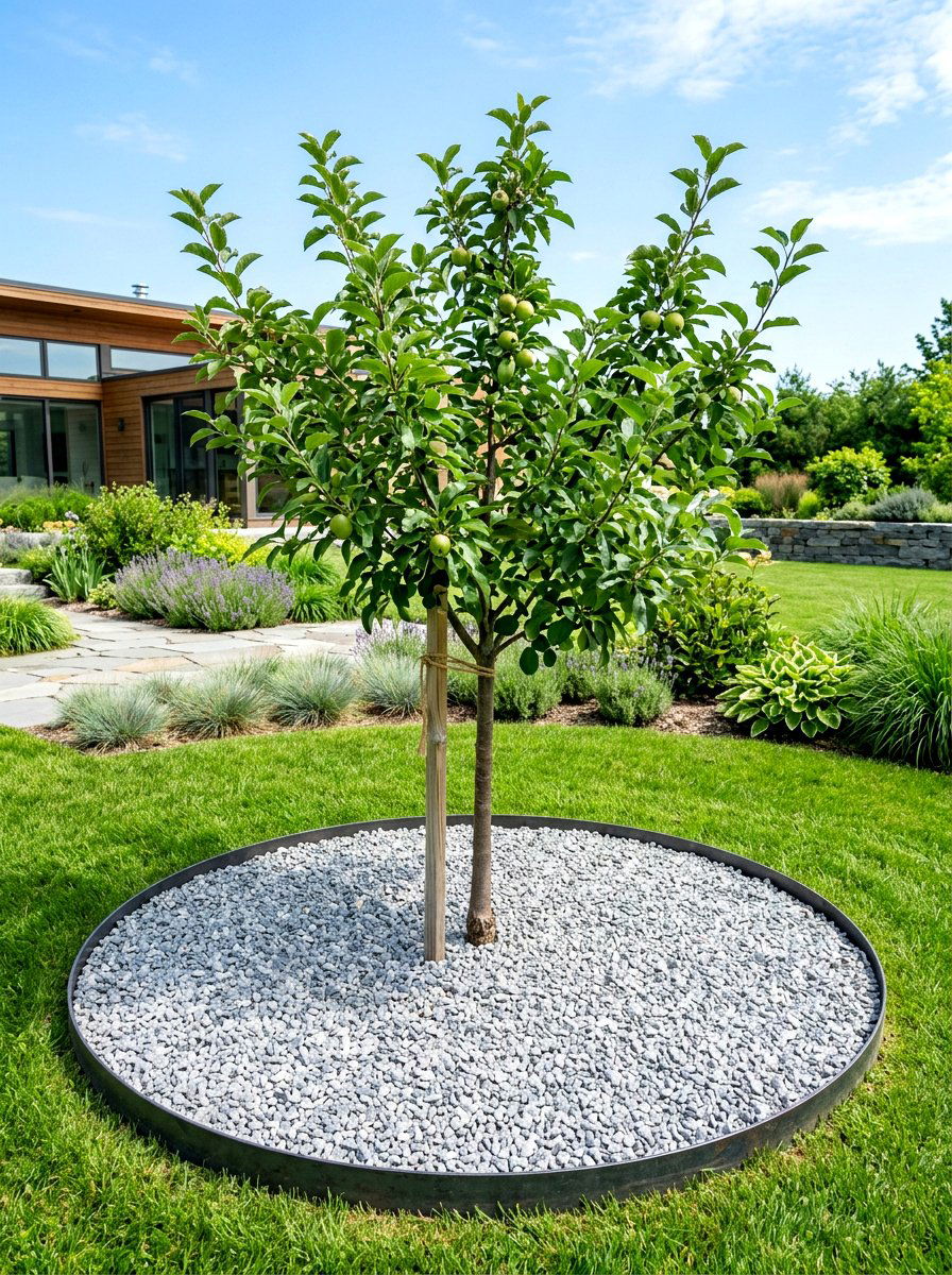 Gravel Apple Tree Surround - 30 apple tree border ideas