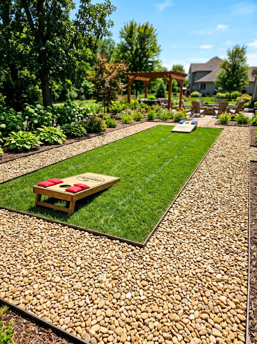 Gravel Cornhole Walkway - 30 cornhole area ideas