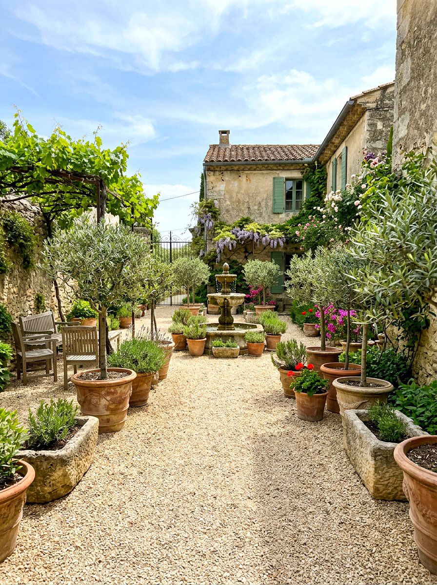 Gravel Courtyard Landscaping - 30 potted olive backyard ideas