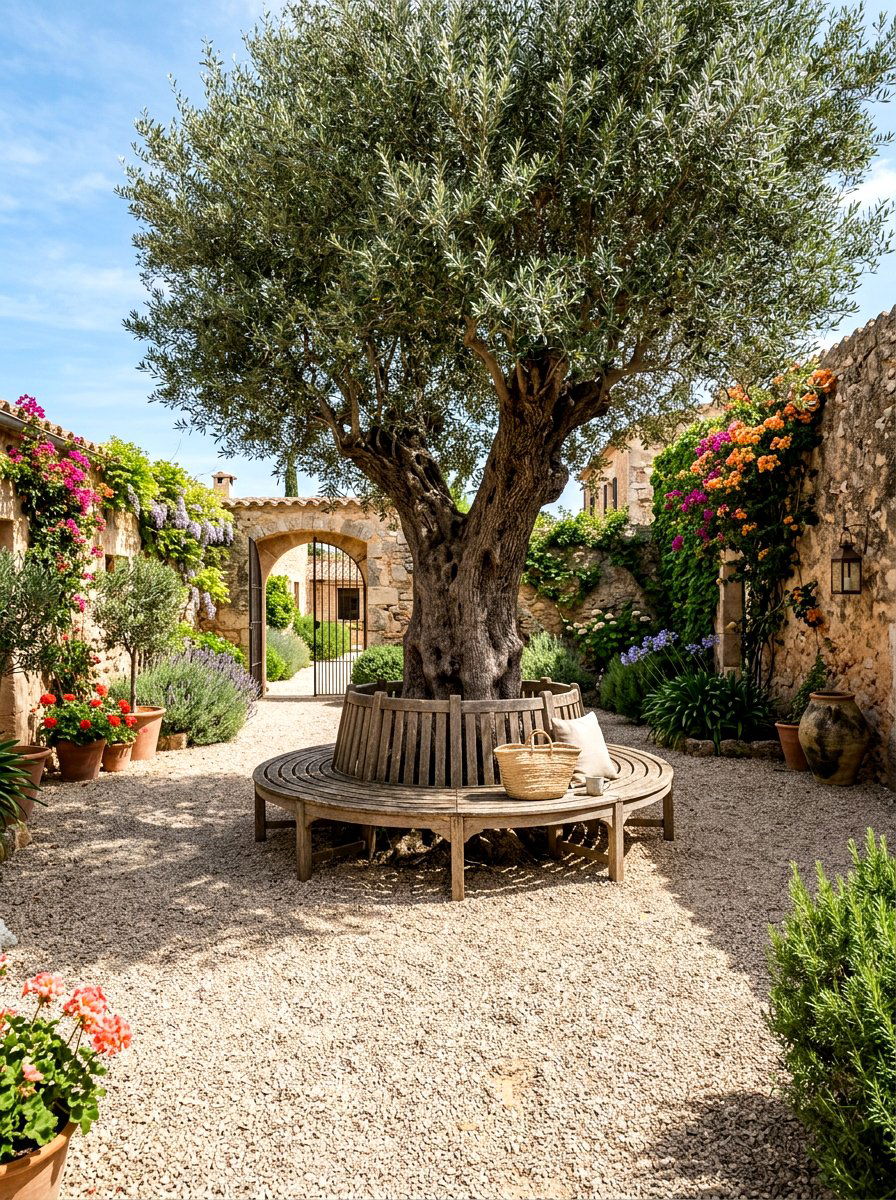 Gravel Courtyard Olive Tree - 30 olive tree patio ideas