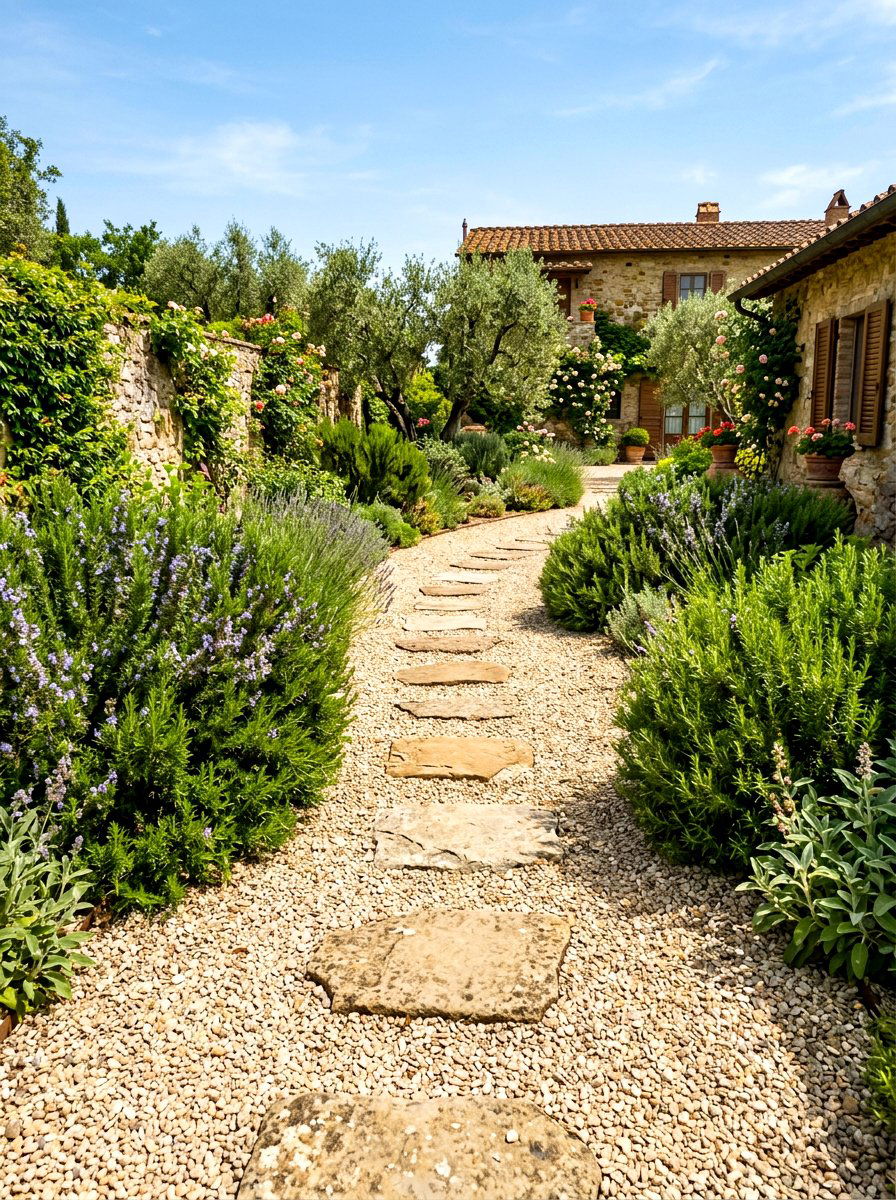 Gravel Courtyard Path - 30 Mediterranean exterior courtyard ideas