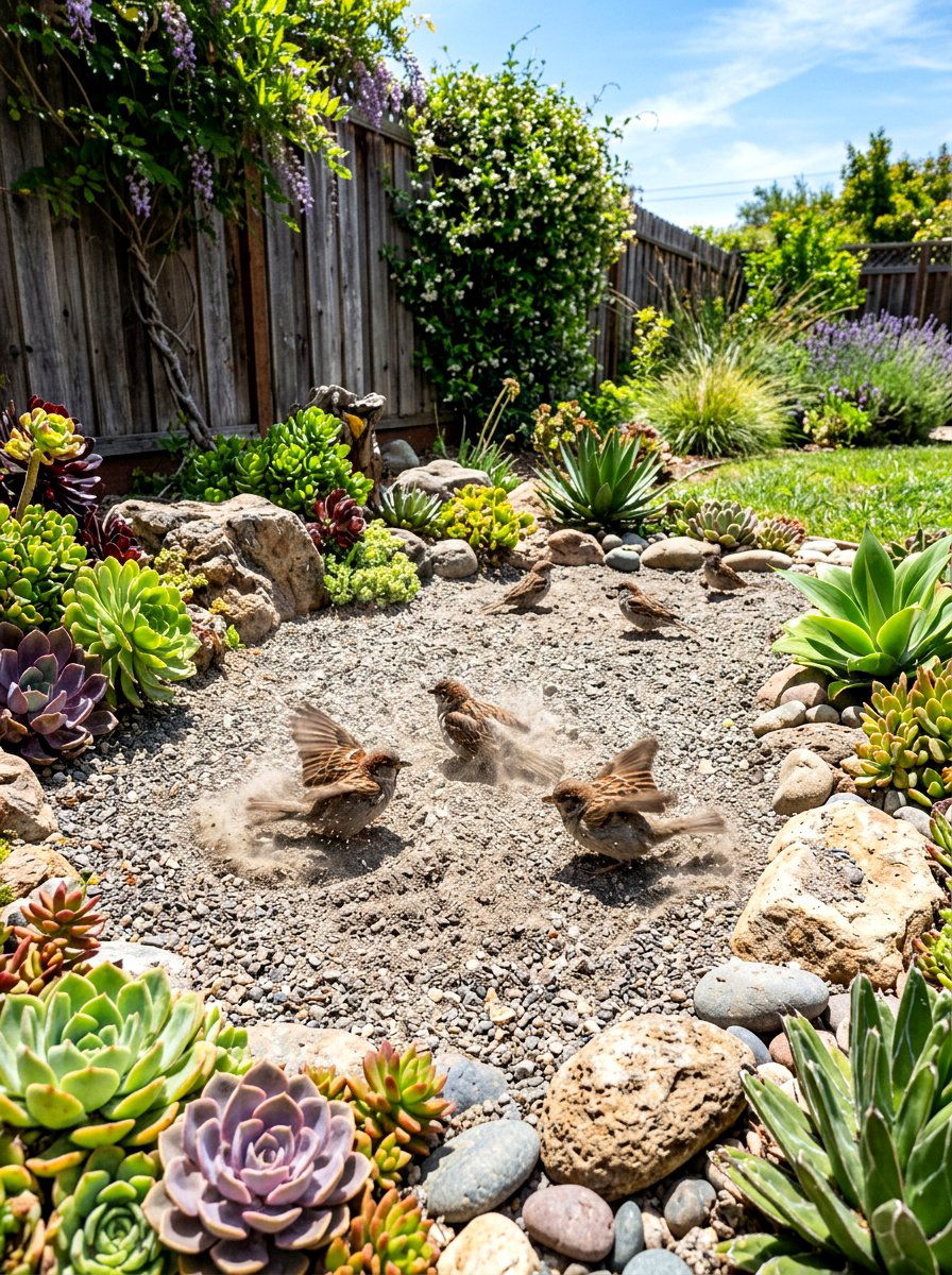 Gravel Dust Bath - 30 bird friendly backyard ideas