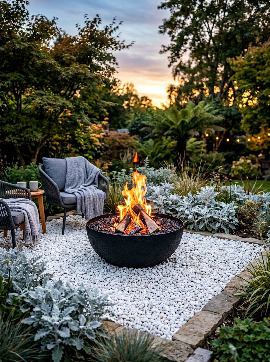 Gravel Fire Bowl - 30 moonlight patio garden ideas
