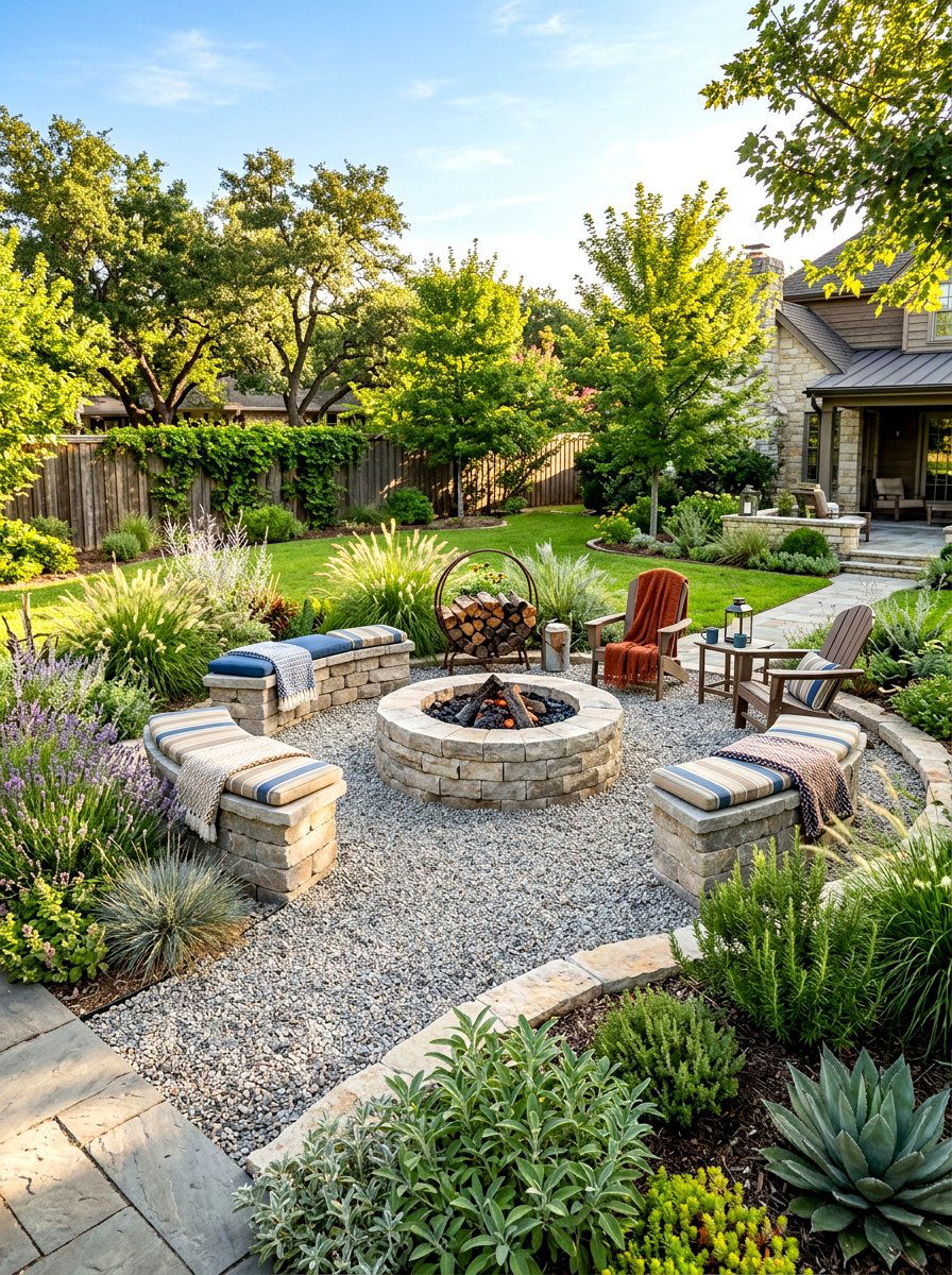 Gravel Fire Pit Area - 30 drought tolerant landscaping ideas