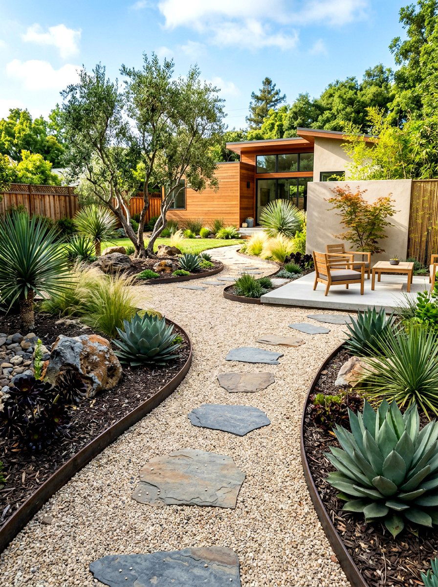 Gravel Garden Walkway - 30 warm minimalist backyard ideas
