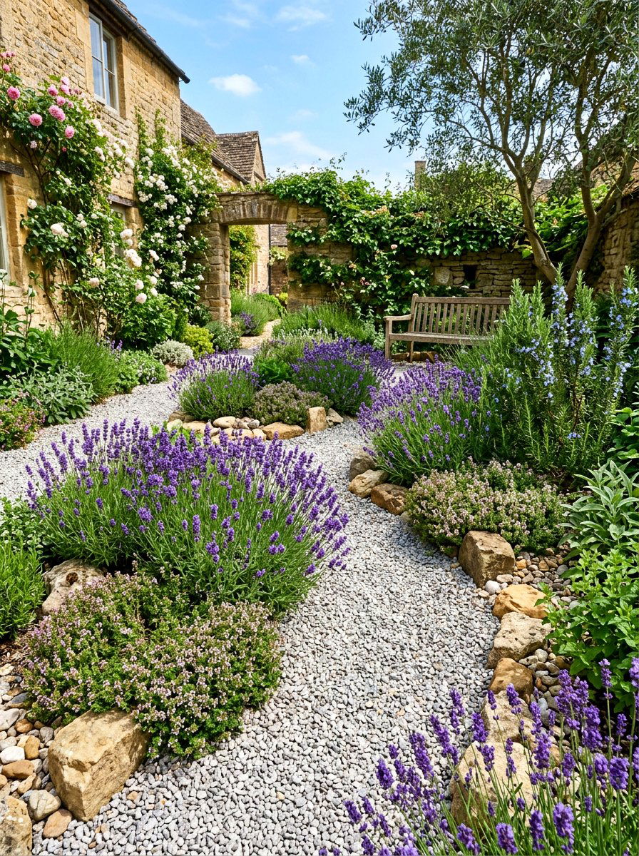 Gravel Herb Garden - 30 courtyard herb garden ideas