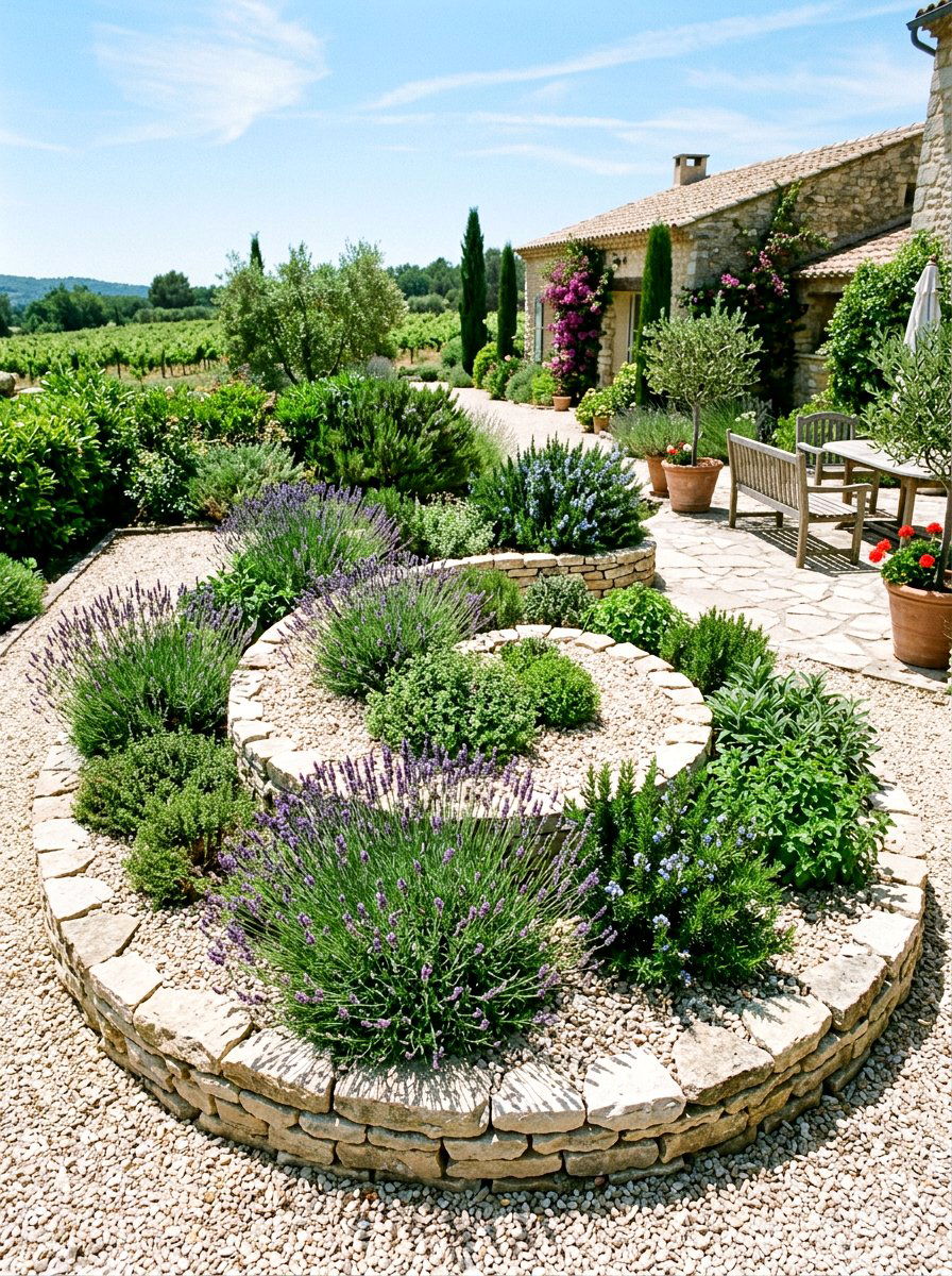 Gravel Herb Spiral - 30 backyard herb spiral ideas
