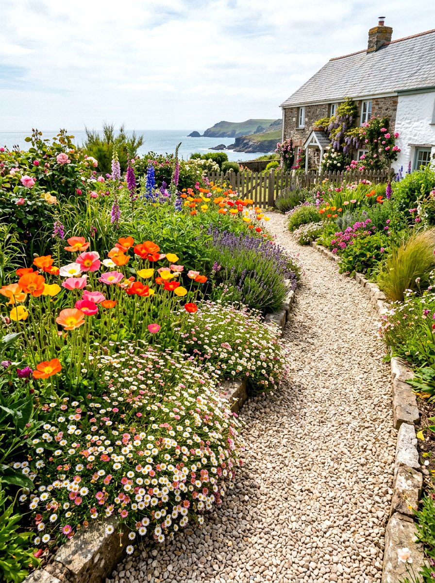 Gravel Path Flower Border - 30 cottage border backyard ideas