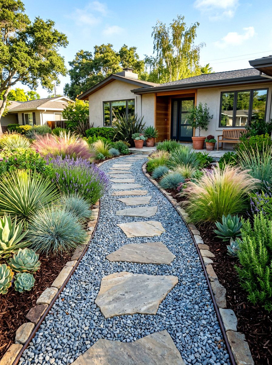 Gravel Path Landscaping - 30 low water front yard ideas
