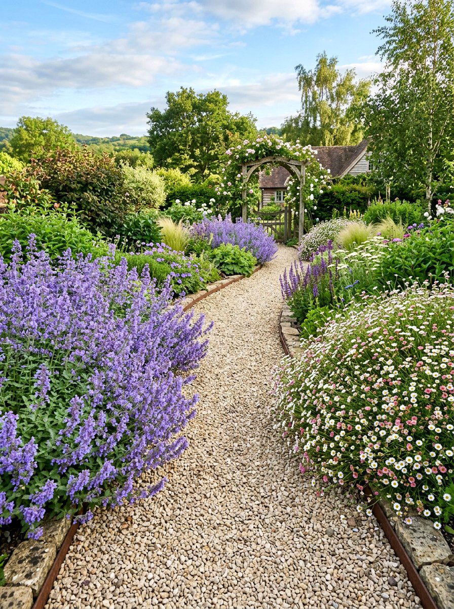 Gravel Path Perennial Border - 30 cottage front border ideas