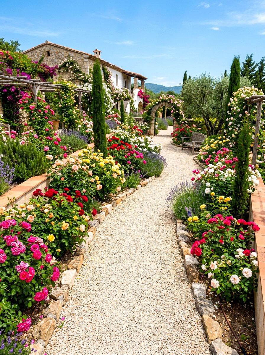 Gravel Path Rose Garden - 30 backyard rose garden ideas