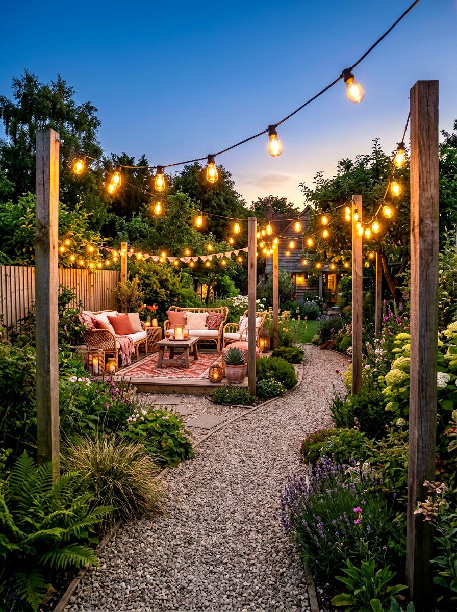 Gravel Path String Lights - 30 pathway lighting ideas