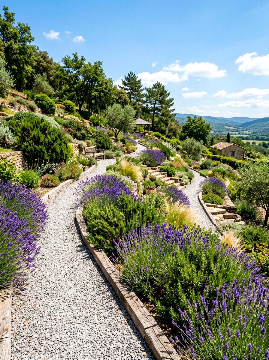 Gravel Path Terrace - 30 tiered backyard ideas