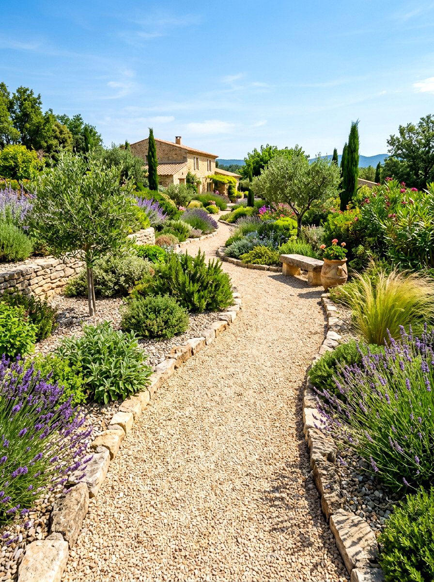 Gravel Path Walkway - 30 Mediterranean garden ideas