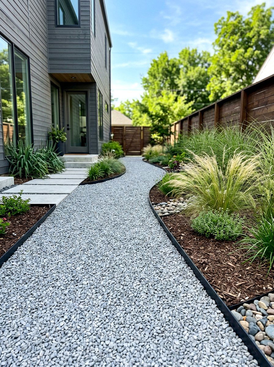 Gravel Path With Metal Edging - 30 side yard walkway ideas