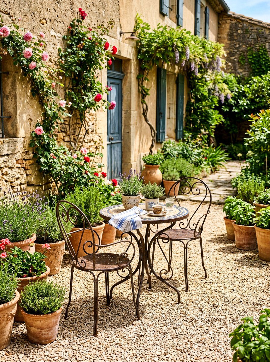 Gravel Patio Bistro Table - 30 tea garden seating ideas
