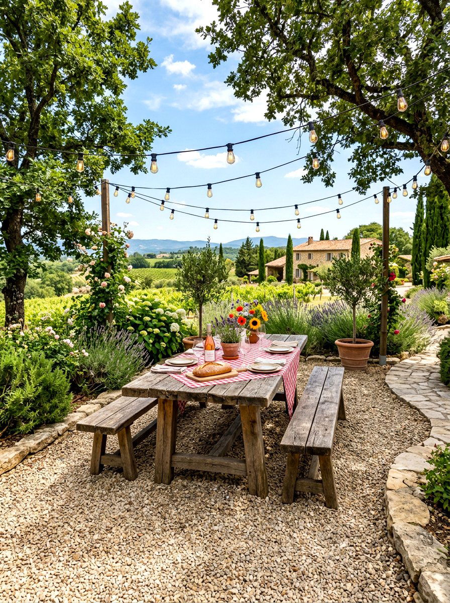 Gravel Patio Picnic Area - 30 outdoor furniture arrangement ideas