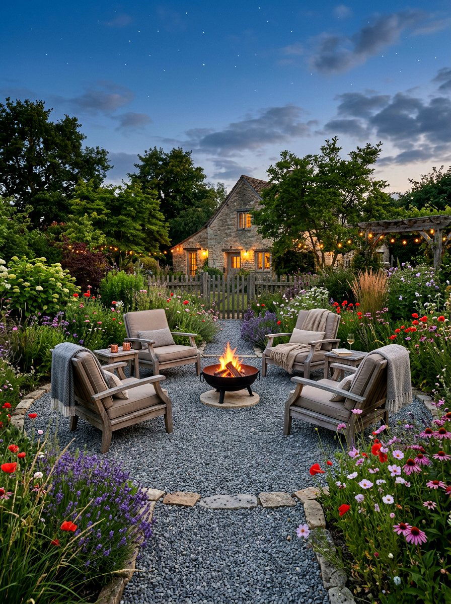 Gravel Patio Setup - 30 stargazing backyard lounge ideas