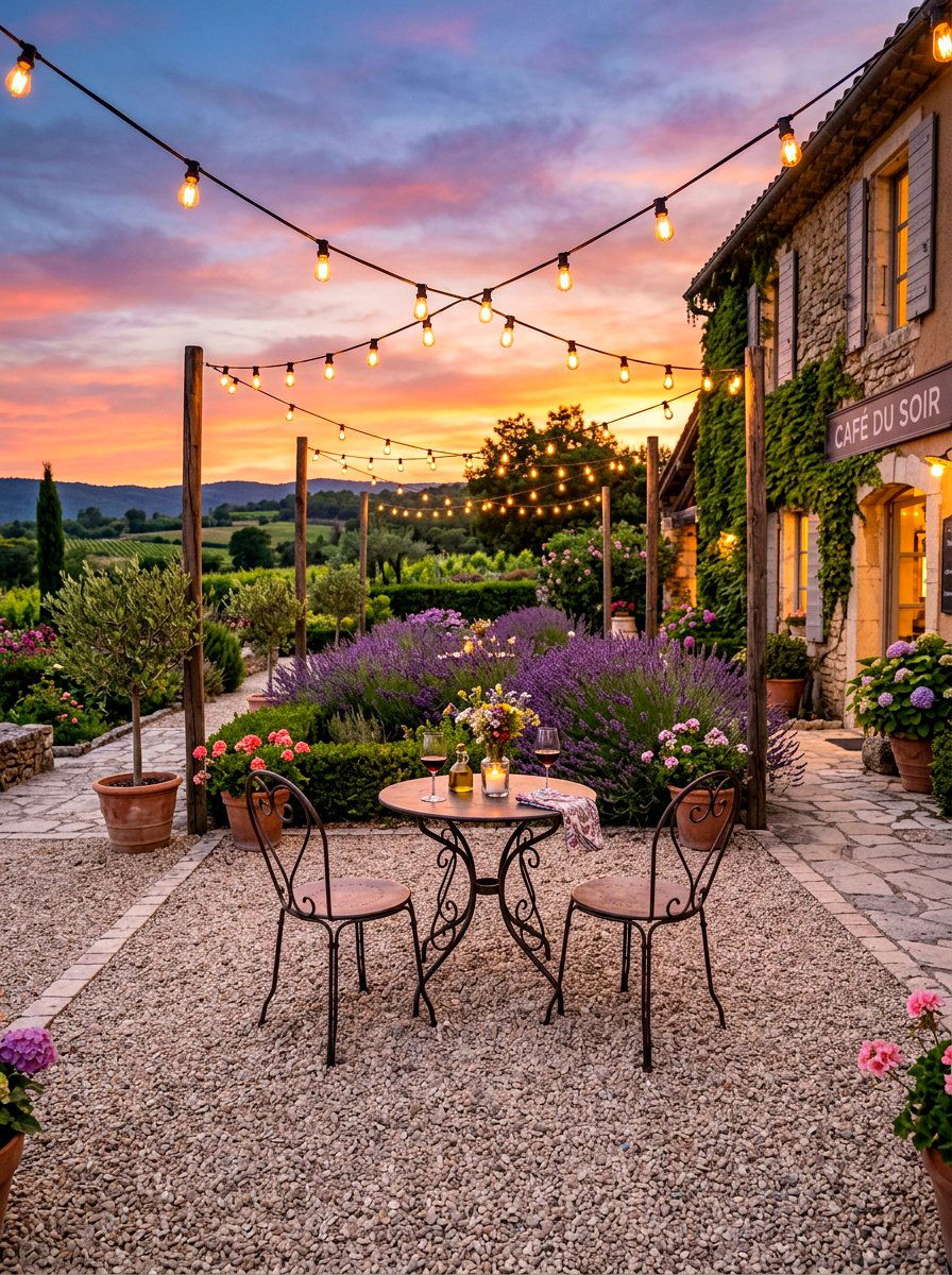Gravel Patio With String Lights - 30 wine country patio ideas