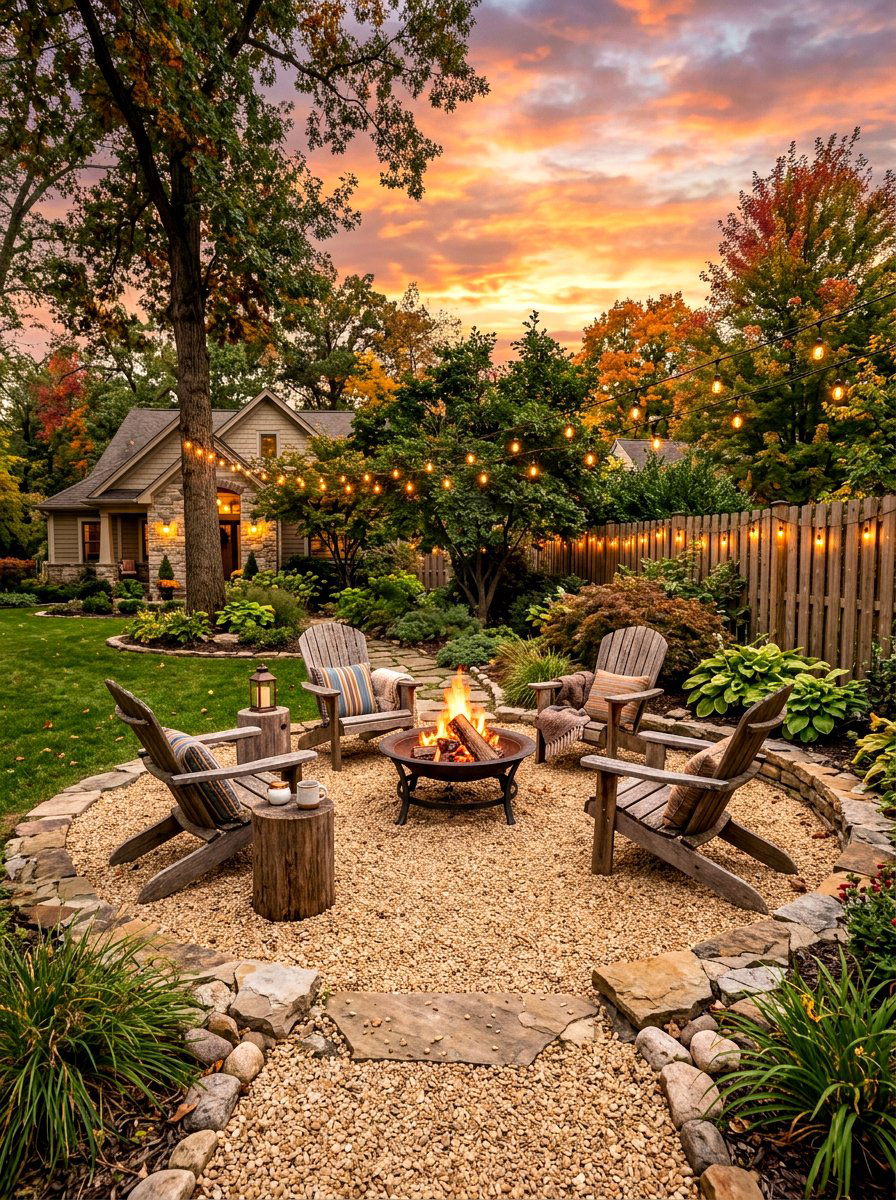 Gravel Patio with Fire Pit - 30 Mediterranean backyard lounge ideas