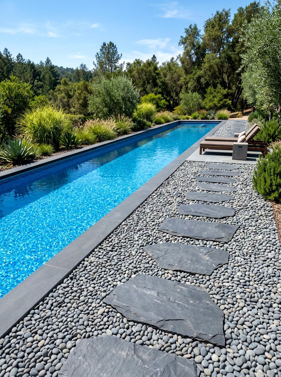 Gravel Pool Surround - 30 lap pool backyard decor ideas