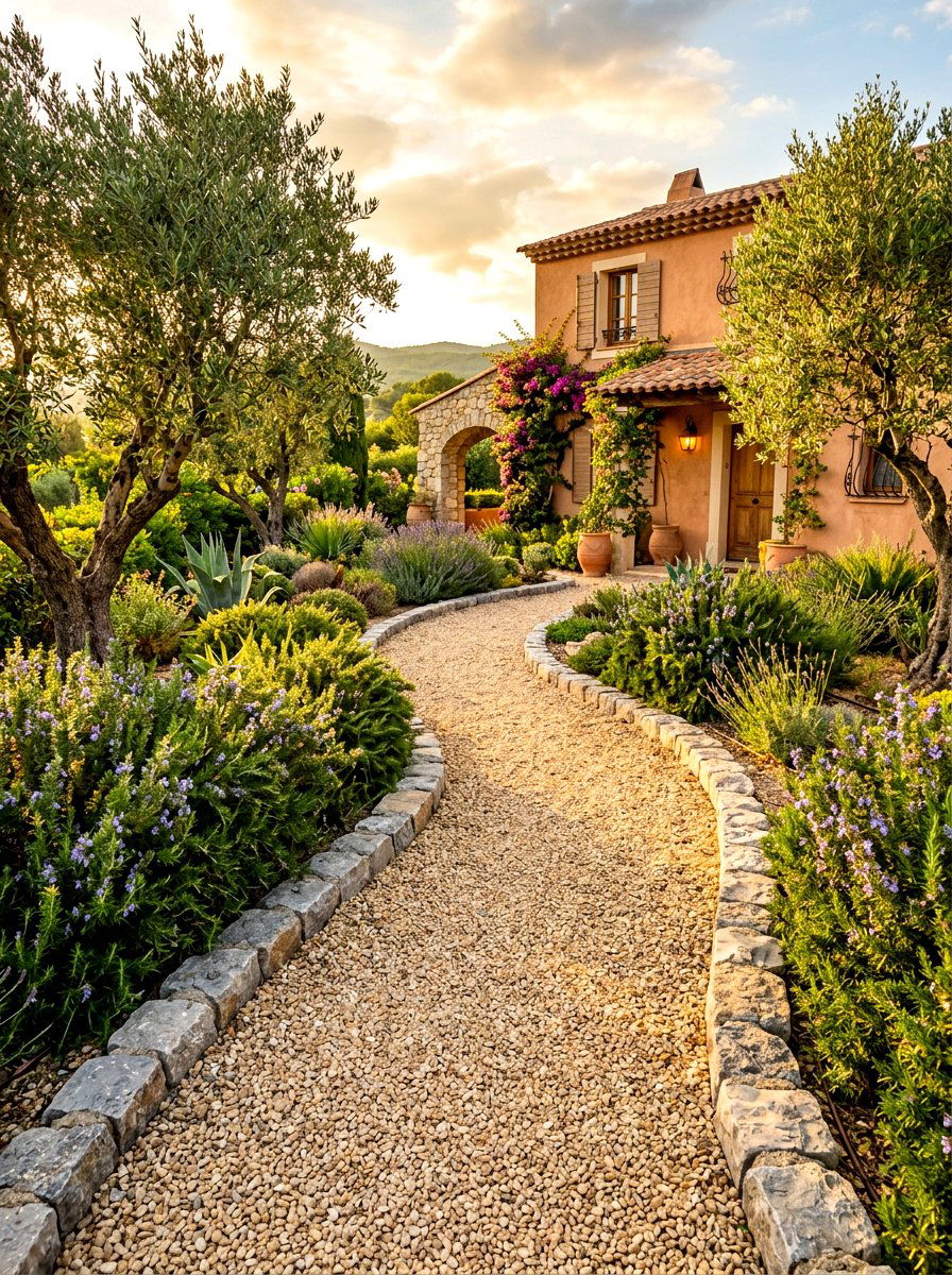 Gravel With Stone Edging - 30 front yard walkway ideas