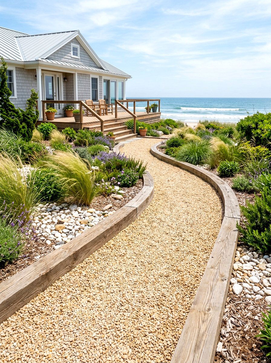 Gravel With Timber - 30 front walkway ideas