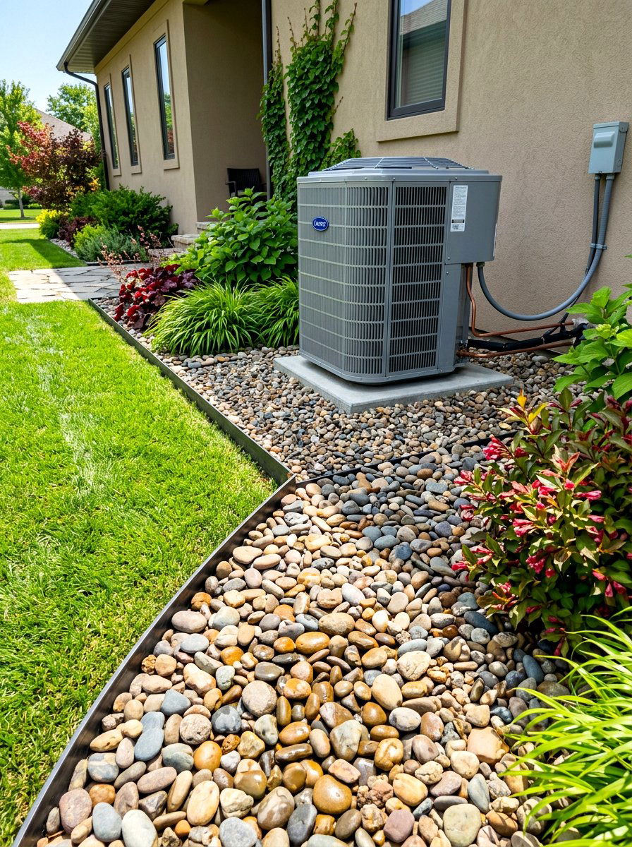 Gravel and River Rock Base - 30 AC unit landscaping ideas