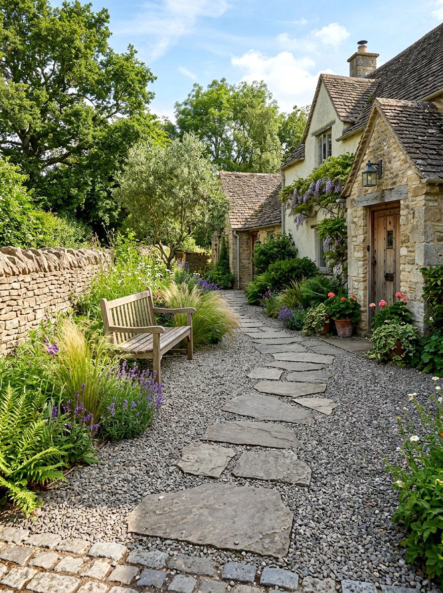 Gravel and stone courtyard entry - 30 courtyard house entry ideas