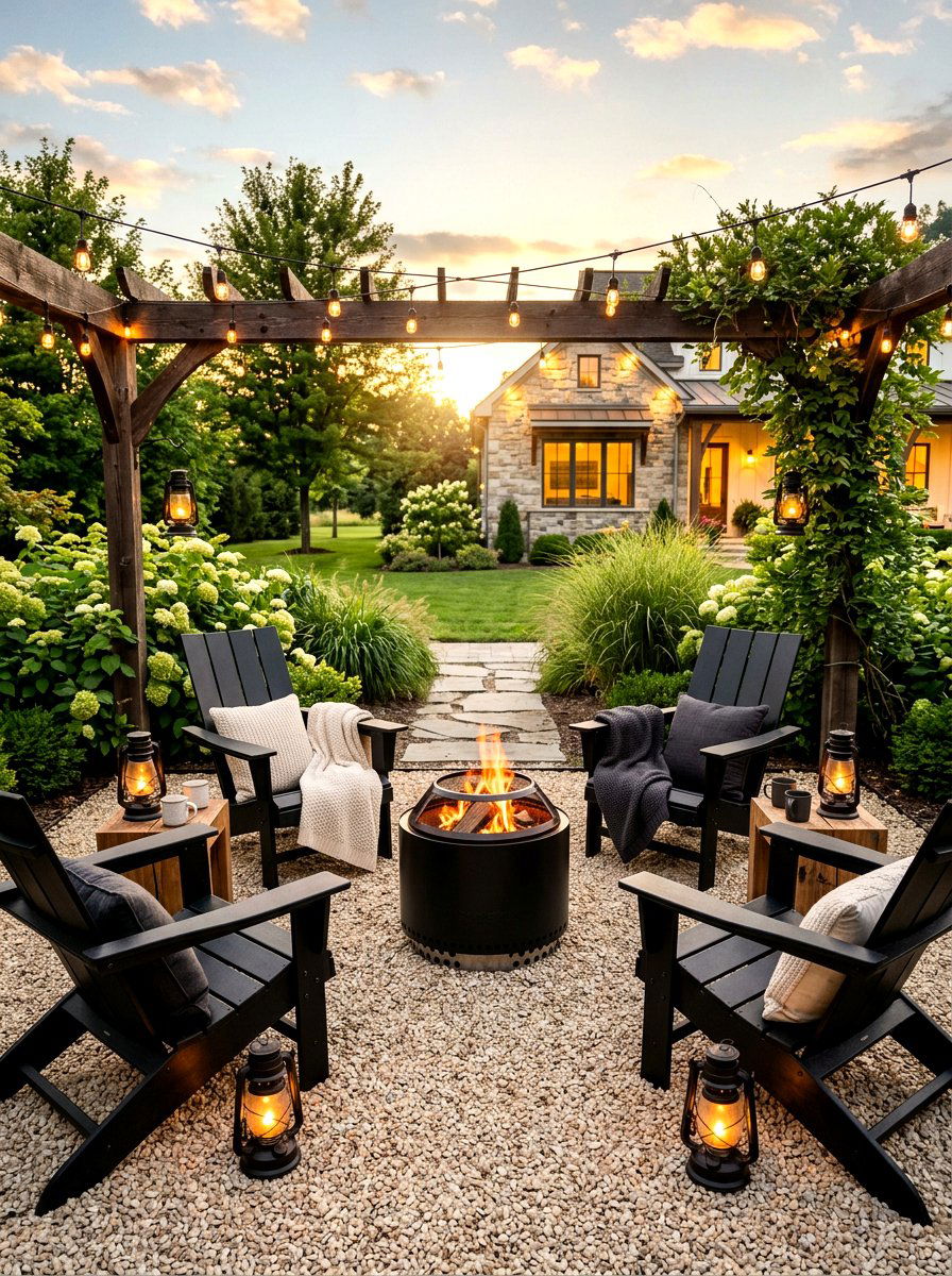 Gravel courtyard fire pit - 30 small courtyard seating ideas